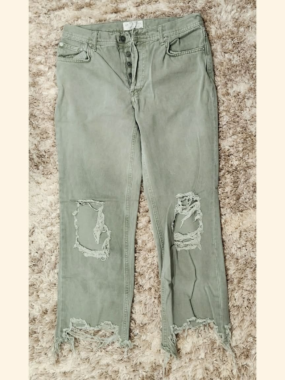 FREE PEOPLE / We The Free Women's Distressed High-Rise Jeans in Sage Green